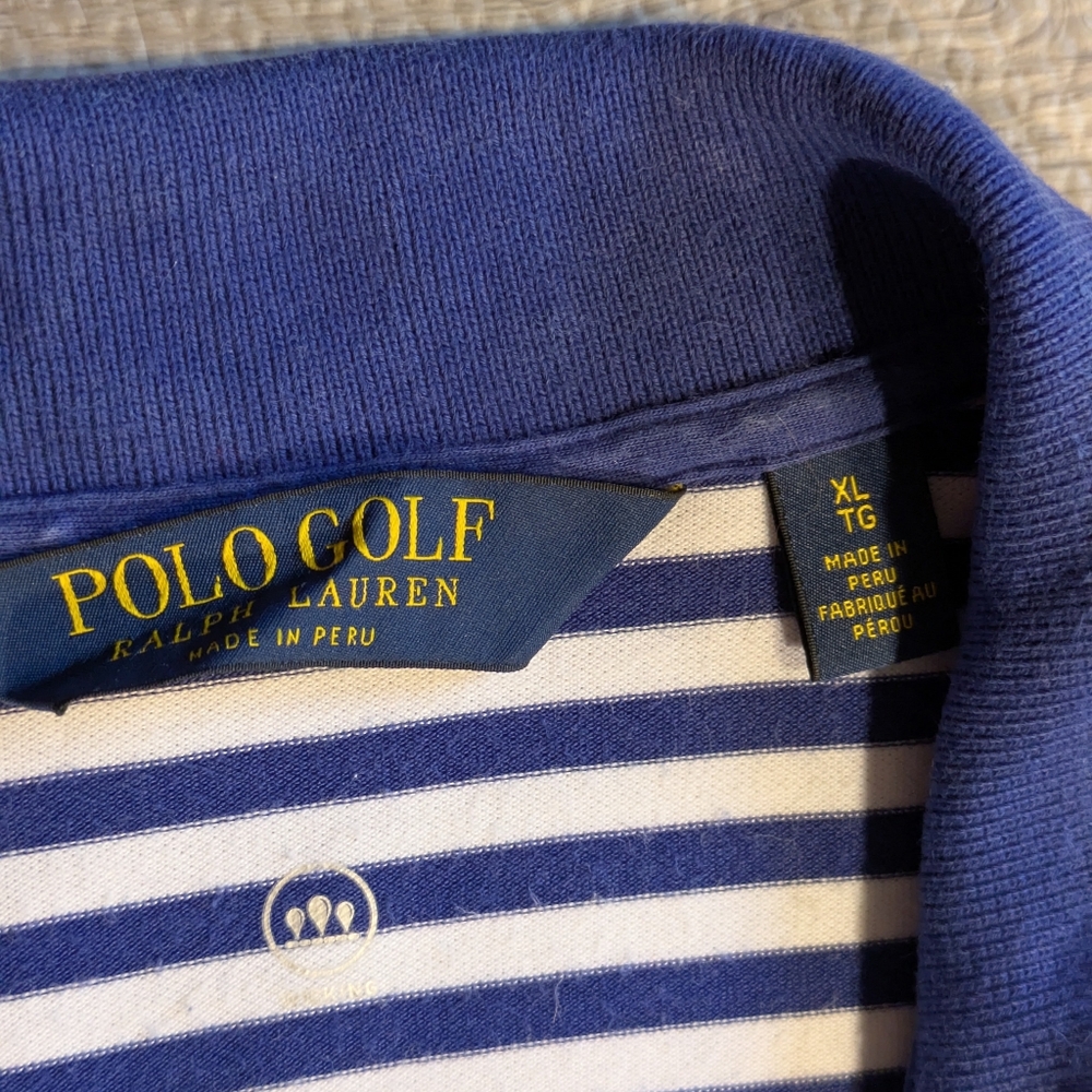Men’s Ralph Lauren Golf, Short Sleeve Polo, Blue & White Striped, Summer, Sz XL - Picture 13 of 16